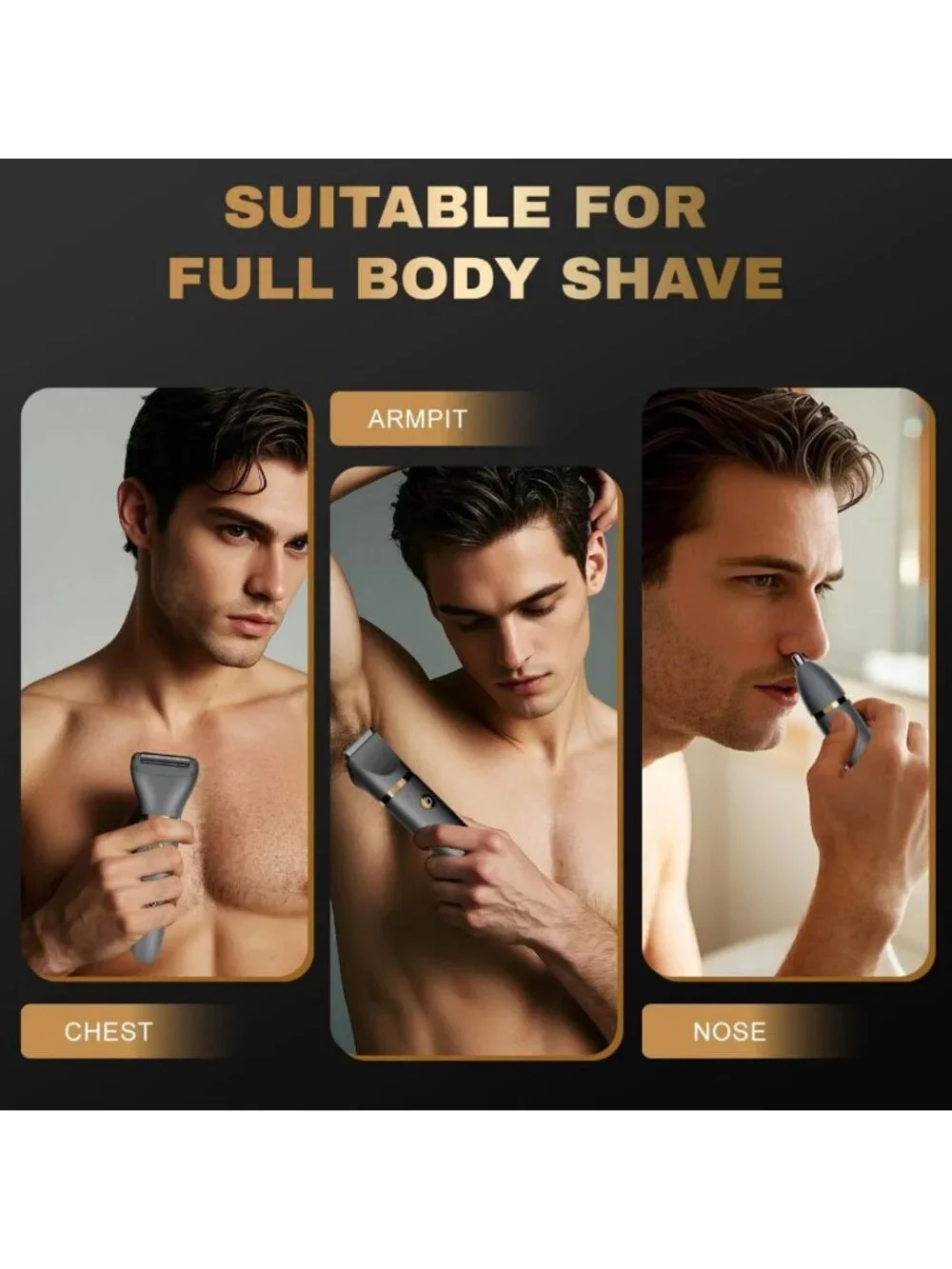 3-in-1 Body Hair Trimmer & Pubic Shaver, Waterproof Electric Razor with LED